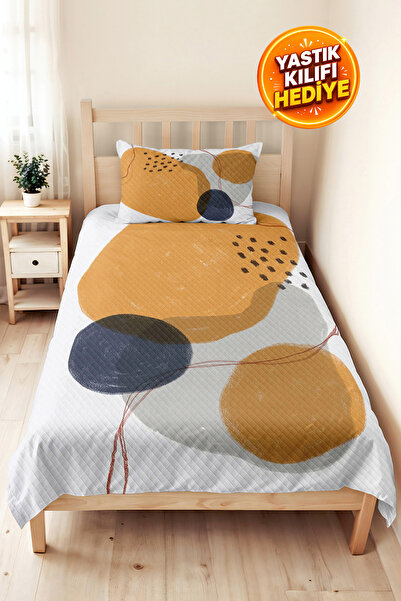 Evimde Bambaşka طقم سرير مفرد من Geometric Mustard Young Room - غطاء سرير مبط...