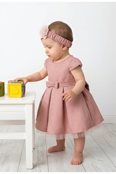MODA Kız Bebek Bandana Aksesuarlı Tütülü Abiye Elbise