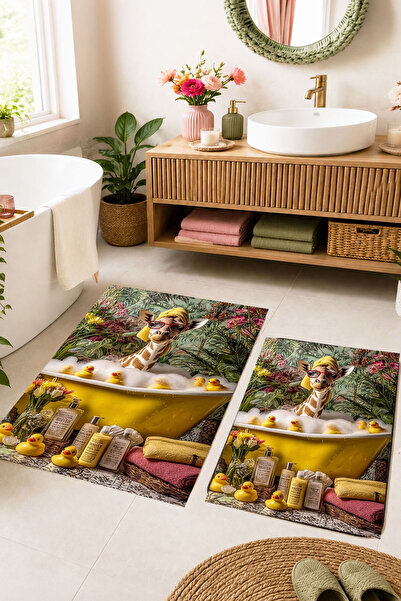 Toronto Home Digital Non-Slip Washable Double Giraffe Modern Bath Mat Bathroo...