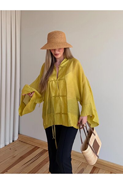 manana fashion Oversize Bağcıklı Transparan Kimono-5098