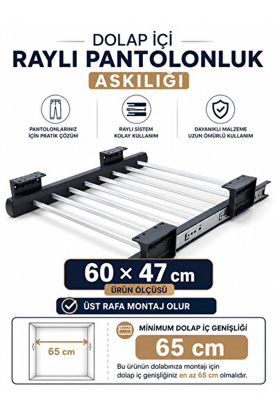 ShopyTime Dolap İçi Raylı Pantolon Askılığı Organizeri 60x47 cm Gardırop Düze...