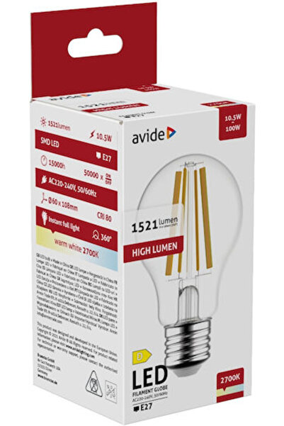 Avide ABLFG27WW-HL-10.5W Λάμπα LED 10.5W για ντουί E27 και σχήμα A65 Θερμό Λε...