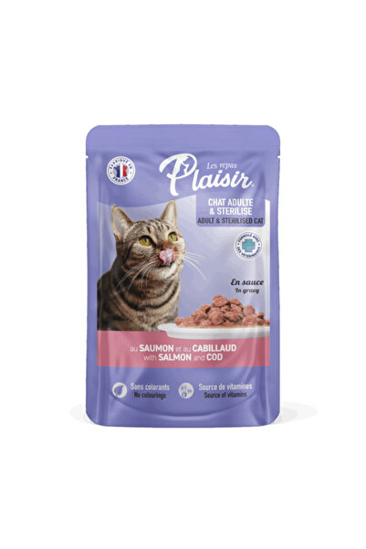 Plaisir Hrană umedă pentru pisici Plaisir, Sterilizat, Somon și cod, 100g