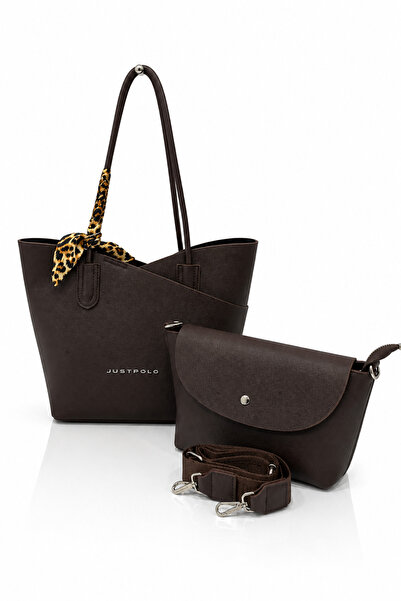Just Polo Women's Shoulder Bag & Crossbody Bag Set of 2 with Scarf Detail, Da...
