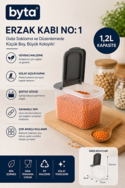 BYTA 1.2 L Food Storage Container Bpa Free with Lid Legumes and Food Storage ...