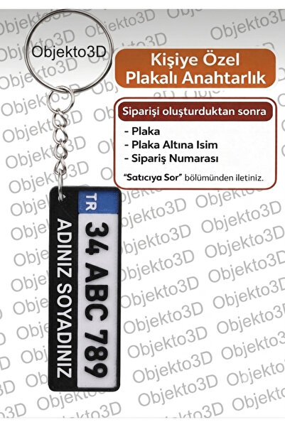 Objekto3D Kişiye Özel Plaka Anahtarlık (2 Adet) İsimli ve Plakalı Araç Anahta...