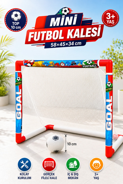 YILDIRIM OYUNCAK Toplu Futbol Kalesi 58×45×34cm – 10cm Futbol Topu Fileli Çoc...