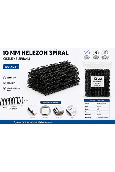 GenelTedarik Helezon Spiral Ciltleme Spirali Siyah - 100 Adet Plastik Helezon...