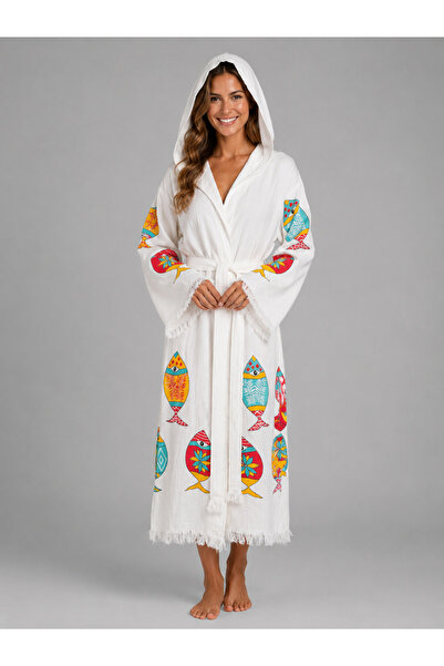 EMİLLİE 100% Cotton Muslin Bathrobe Colorful Fish – Breathable, Ultra Light, ...