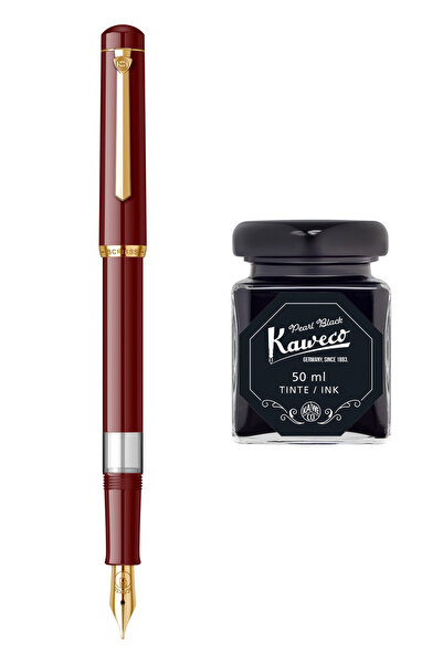 Kaweco Scrikss Pistonlu Bordo Dolma Kalem + 50 ml Siyah Şişe Mürekkep (Wiz De...