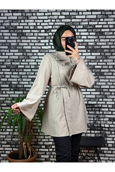ZarülAAy fashıon Striped Dora Jacket with Tie-Up Detail, Standard Size