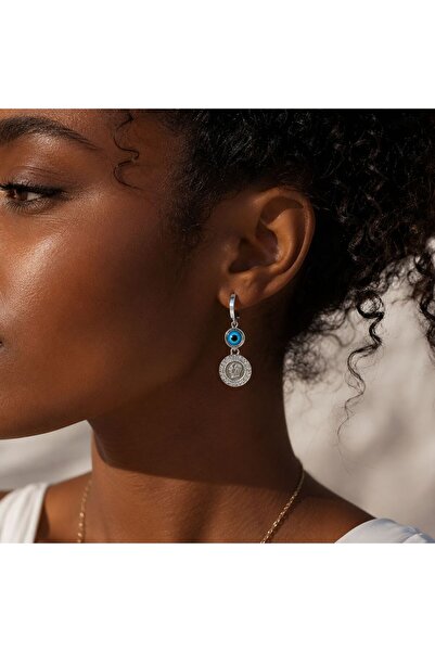 yes ticaret Steel Evil Eye Beaded Antique Medallion Hoop Earrings