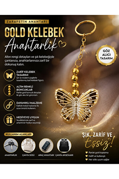 LMS GİFT Gold İncili Kelebek Anahtarlık Yüksek Kaliteli
