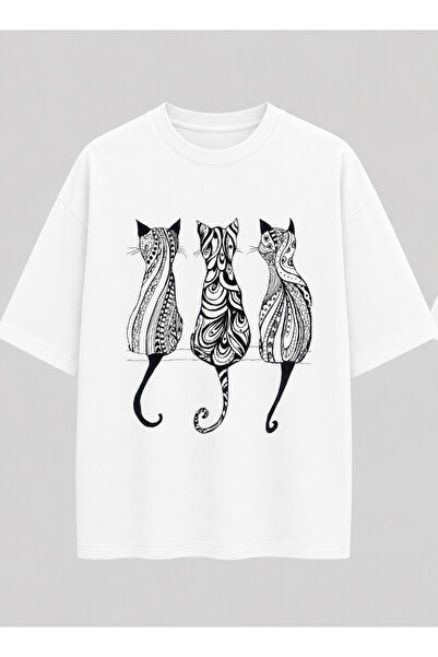 OPPPSSS Crowd and Red Lines Relaxed Fit White Unisex T-Shirt |   Modern Abstr...