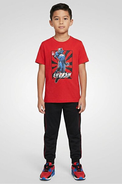 Nike Kids Boy Sportswear Fit Short Sleeve Graphic Print Outdoor T-Shirt, Red