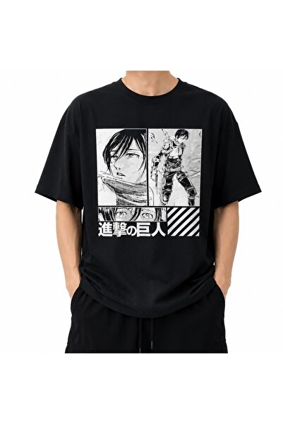 Genel Markalar Attack on Titan Manga Baskılı Loose Fit Unisex Anime Tişört - ...