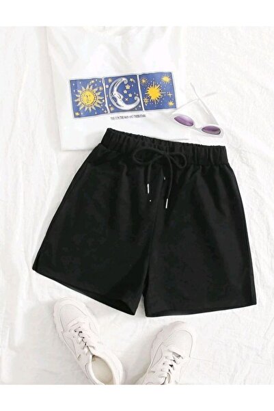 classy moda Black Elastic Waist Plus Size Shorts & Bermuda Shorts