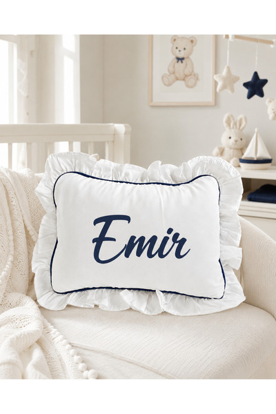 Emsera Atelier Kişiye Özel İsimli Pamuk Saten Biyeli Bebek Yastığı ve Kılıfı ...