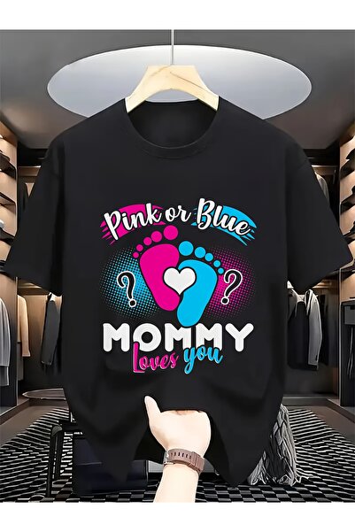 LİNA06 قميص وردي أو أزرق بطباعة "Mommy Loves You"، تصميم كلاسيكي عتيق، رقبة م...