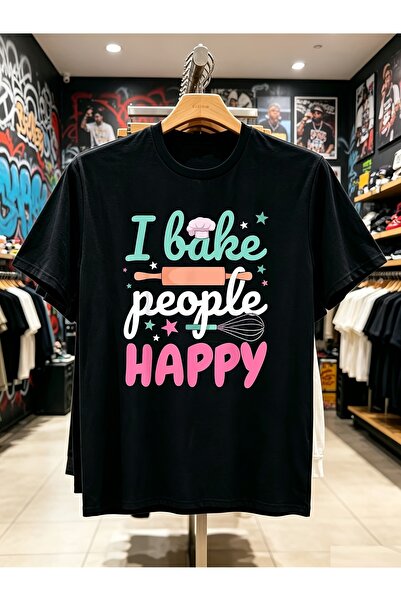 23 nisan 1pc Funny Pastry T-Shirt Men - "I Bake People Happy" -Themed Apparel...