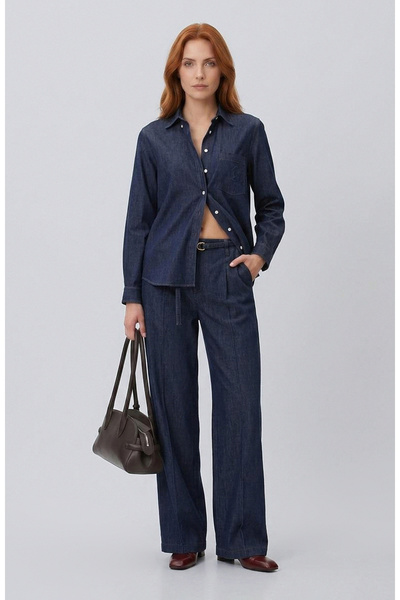 Network Lacivert Ütü İzli Wide Straight Denim Pantolon