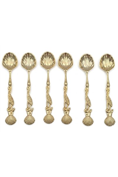 B&D Dessert Spoons with Shell Design and Decorative Handle, Gold Color, Set o...