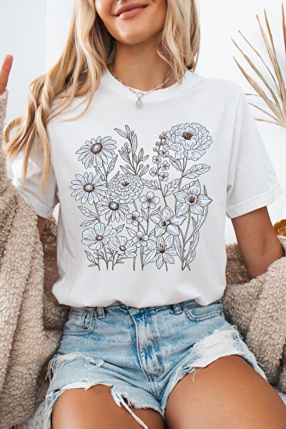 Auryne Jewelry Unisex Oversize Vintage Floral T-Shirt 100% Organic Cotton Cre...