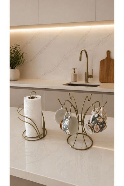 Edora Home مجموعة من 2 قطعة باللون الذهبي غير اللامع، 6 خطافات لتعليق الأكواب...