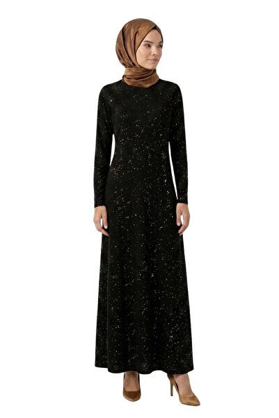 penyebizden Silvery High Collar Maxi Dress-Black