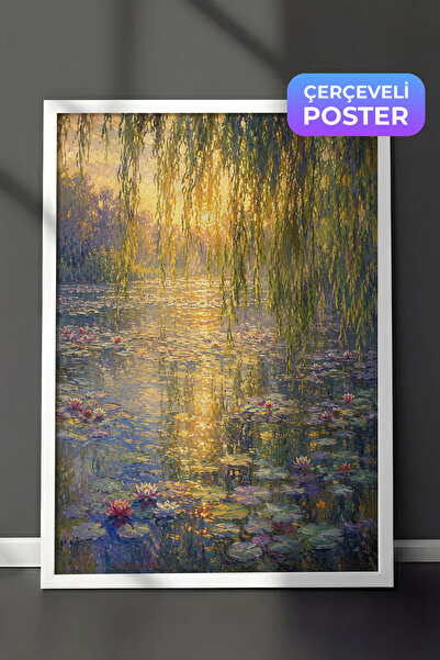 Zestia Pictură murală inspirată de Monet cu nufăruri pe apă, grădină impresio...