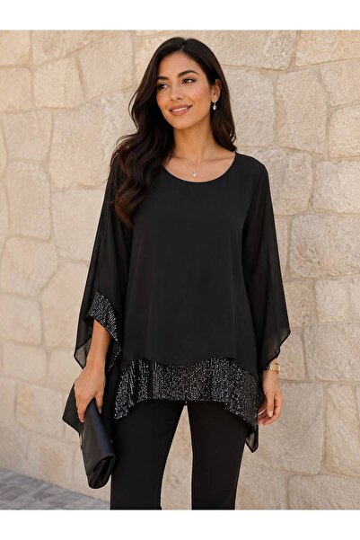 AGORATEKSTİL Women's Original Italian Silk Sequin Cotton Fabric Blouse 42-46