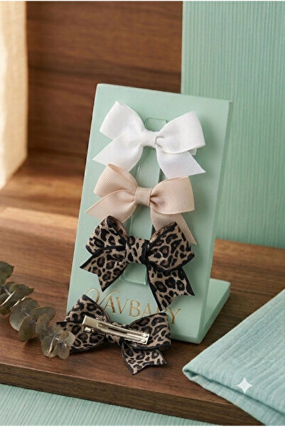 VaVbaby Girl's Set of 3 Bow Hair Clips – Leopard