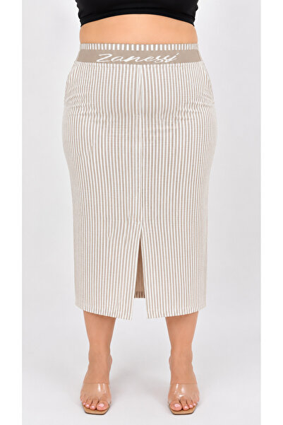 ZANESSİ FASHION Plus Size Striped Fabric Pencil Skirt