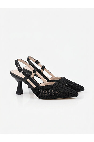 Hayalimdeki Ayakkabı Sozy Women's Black Braided Casual Classic Heeled Shoes