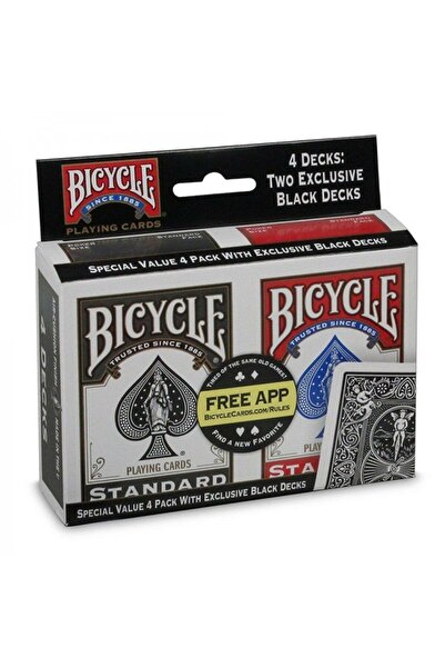 Bicycle Set de 4 pachete carti de joc Bicycle, 52 carti + 2 Jokeri, alb, negr...