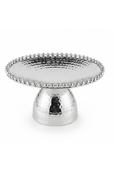 AKDC Silver Metal Footed Round Candy Tray | Hammered Finish with Beaded Edge ...