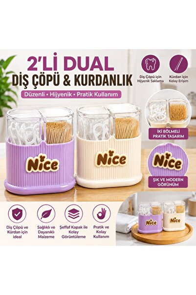 Keyfi Sepet 2'li Dual Diş Çöpü ve Kürdan Saklama Kutusu | Şeffaf Kapaklı Prat...
