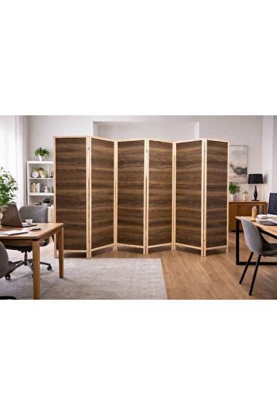 KARAS AHŞAP 6 Kanatlı 45X175 cm Katlanabilir Modern Ceviz Desenli Ahşap Seper...