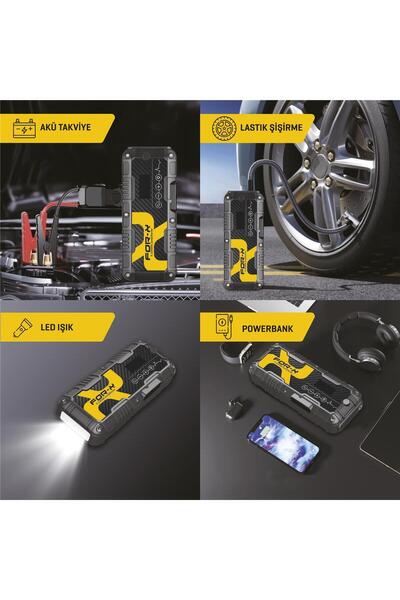 For-X X-12000 AKÜ TAKVİYESİ LASTİK ŞİŞİRİCİ POWERBANK LED IŞIK