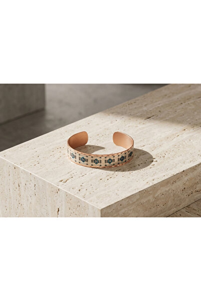 Erol Bakır Copper Turquoise Kilim Motif Adjustable Clamp Bracelet