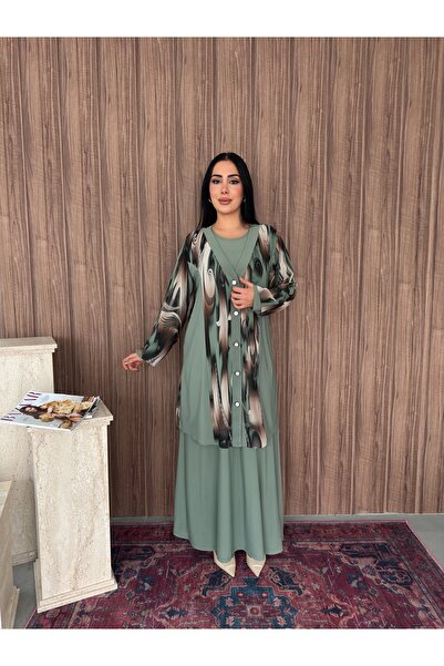 Missrosemoon Yeni Sezon Büyük Beden Tesettür 2’li Elbise Takım – Uzun Hırka D...