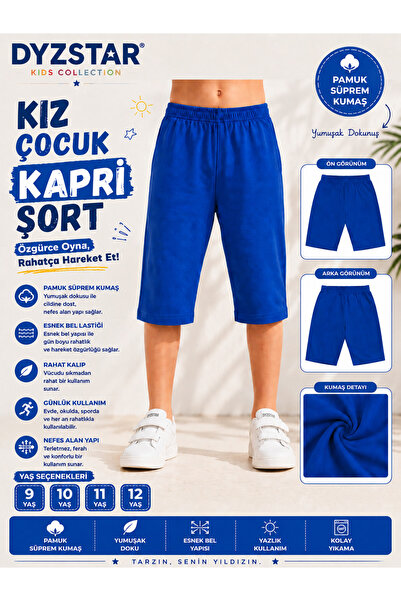 DYZSTAR Kız Çocuk Pamuk Süprem Kapri Şort Saks M.i 9-10-11-12 Yaş