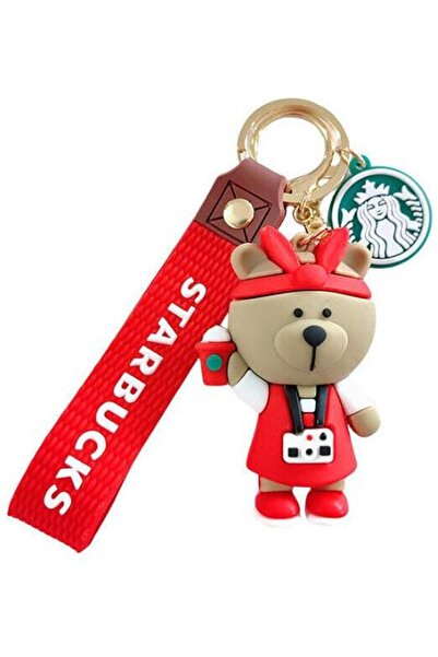 Starbucks سلسلة مفاتيح ريد بيرستا - دب ثلاثي الأبعاد مع ربطة عنق وحزام معصم م...