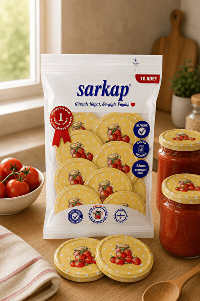 Sarkap Hijyenik Paketli 10'lu 82 mm Kapak - Domates Kavanozu - Sarı
