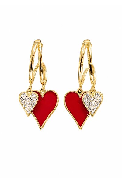 Nevara Women's Fashion Double Heart Design Gold Color Red Heart Zircon Stone ...