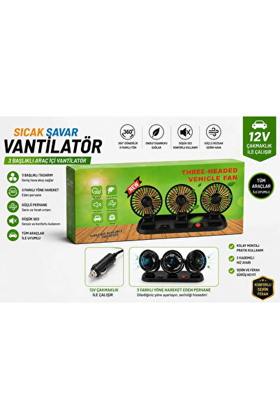 Powermaster Araç İçi Vantilatör - 3 Başlıklı , Çakmaklık Girişli 12V Araç İçi...