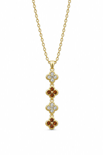 Jack Ferrero Yellow Color Steel Clover Motif Stone Women's Necklace