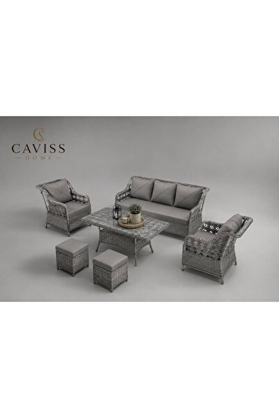 cavisshome CAVISS HOME Valencia Lüks Rattan Bahçe Oturma Grubu 5 Kişilik (3+1...