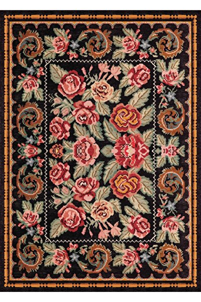 Eko Halı ELISTA VINTAGE ELS 207 BLACK MULTY Vintage Tasarımlı Yumuşak Bukle D...