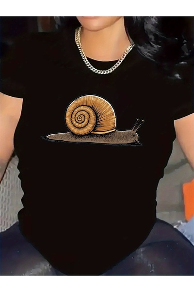 STITCHLY Summer Cute Snail Graphic T-Shirt Short Sleeve Round Neck Blouse, Me...